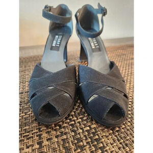 Stuart Weitzman Norma II Black Crepe Pump Heels Singback Peep Toe